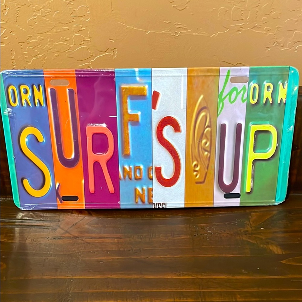 NEW Surf's Up Metal License Plate Sign